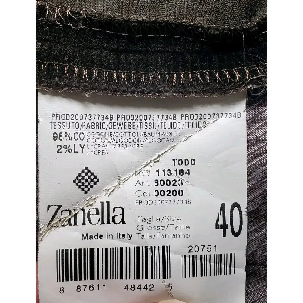 Zanella Todd Stretch Dark Brown Corduroy Flat Front Pants Trousers Men's Size 40